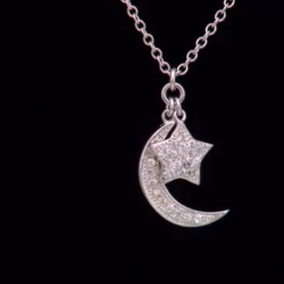 Rarities Carol Brodie WHITE ZIRCON Sterling Silver MOON and STAR Necklace NWOT - Picture 1 of 10